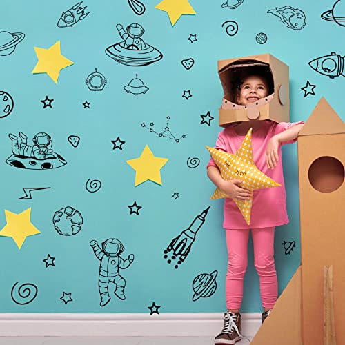 PLIGREAT Exploring Space Thema Wandtattoos für Jungen Zimmer Astronaut Raketen Planet Wandaufkleber für Schlafzimmer Kinderzimmer Spielzimmer Dekoration Verträumte Weltraum Wandbild von PLIGREAT