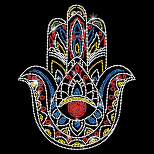 PLIGREAT Glitter Hamsa Handbügeln auf Hotfix Strass Patches Bügeln auf Transfers Strass Kleidung Patch für DIY T Shirt Jacke Jeans Frauen Männer Valentinstag Paar Kleidung DIY Verzierung von PLIGREAT