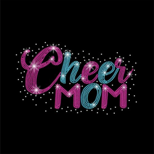 PLIGREAT Glitzer Strass Bügeleisen auf Cheer Mama Zitat Hotfix Strass Patches Bügeln auf Transfers Strass Kleidung Patch für DIY Jacke Jeans Hut Mode Frauen T Shirt DIY Verzierung von PLIGREAT