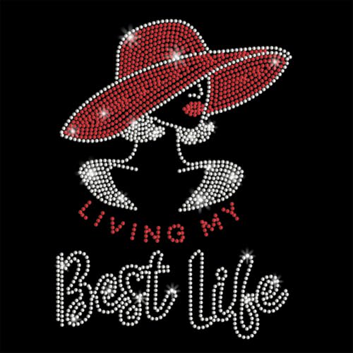 PLIGREAT Glitzernde Strasssteine Zum Aufbügeln Für Damen Mit Zitaten „Living My Best Life“ Hotfix Strass Aufnäher Zum Aufbügeln Für Kleidung DIY Jacke Jeans Hut Modische Damen T Shirts DIY Verzierung von PLIGREAT