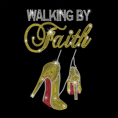 PLIGREAT Glitzernde Strasssteine Zum Aufbügeln Mit Zitaten von „Walking By Faith“ Zum Aufbügeln Hotfix Strass Aufnäher Für Kleidung Jacken Jeans Modische Damen T Shirts DIY Verzierung von PLIGREAT