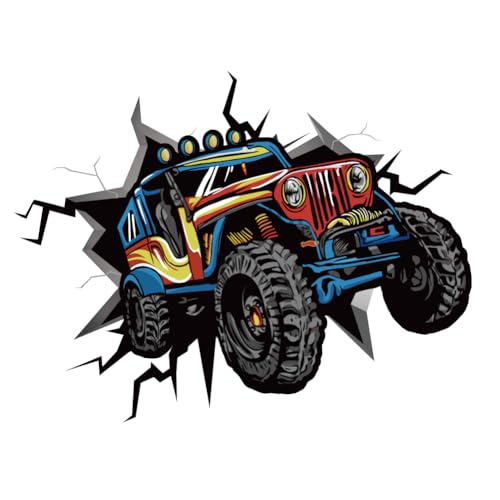 PLIGREAT Große 3D Monster Truck Riss Wandtattoo Abnehmbare Vinyl Wandaufkleber für Teenager Schlafzimmer Spielzimmer Schlafsaal Keller Kinderzimmer Haus Innenwand Kunst Dekor von PLIGREAT