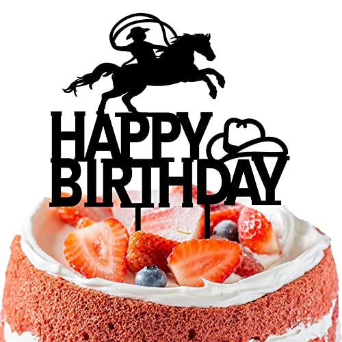 PLIGREAT Happy Birthday Cake Toppers, Schwarz Acryl Cake Toppers Cupcake Toppers, Cowboys Cake Topper für Mann Jungen 16. 18. 20. Geburtstag Party Kuchen Dekorationen Cake Shops Supplies von PLIGREAT