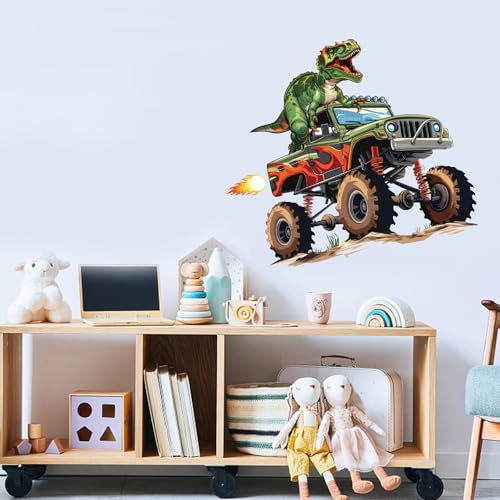 PLIGREAT Monster Truck Wandaufkleber, Dinosaurier Wandtattoo Peel and Stick Wand-Dekor abnehmbares Wandtattoo für Schlafzimmer Spielzimmer Wohnheim Keller Wanddekorationen Home Indoor Wandkunst Dekor von PLIGREAT