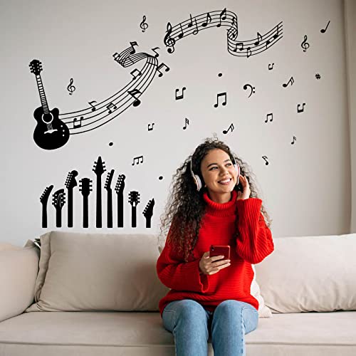 PLIGREAT Musik Gitarre Wandtattoos, Beating Note Wandtattoos, Musik Thema Vinyl Aufkleber Wandtattoos für Schlafzimmer Wohnzimmer Musik Studio Decor Musik Liebhaber Home Wandkunst Dekoration von PLIGREAT