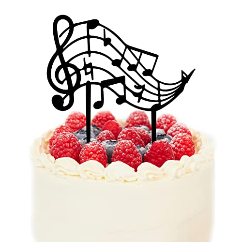 PLIGREAT Musiknoten Cake Topper Schwarzer Acryl-Geburtstags-Kuchen Deckel Musiknoten Dekorationszubehör für Geburtstags Party Hochzeiten Feste Kuchen Dekorationen, Cake Shop Zubehör 17x14 cm von PLIGREAT