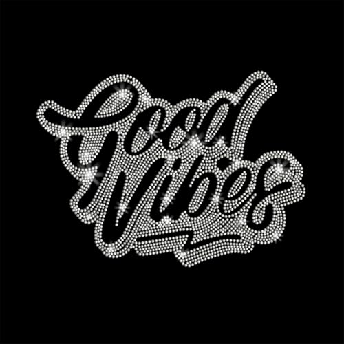 PLIGREAT Strass Aufnäher Mit Buchstaben „Good Vibes“ Zum Aufbügeln Bling Bling Aufbügler Strass Transfers Selbstklebender Aufnäher Für Kleidung Für Jacken Jeans Hüte Hotfix Strass Aufnäher Modische von PLIGREAT