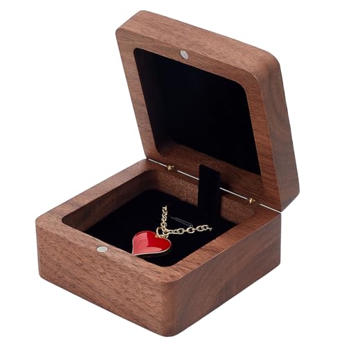 PLIGREAT hölzerne Halskette Geschenkbox Natürliche Walnuss Holz Anhänger Aufbewahrungskoffer Kleine Vintage Schmuck Display Box für Hochzeit Verlobung Geburtstag Jubiläum Weihnachtsgeschenke von PLIGREAT