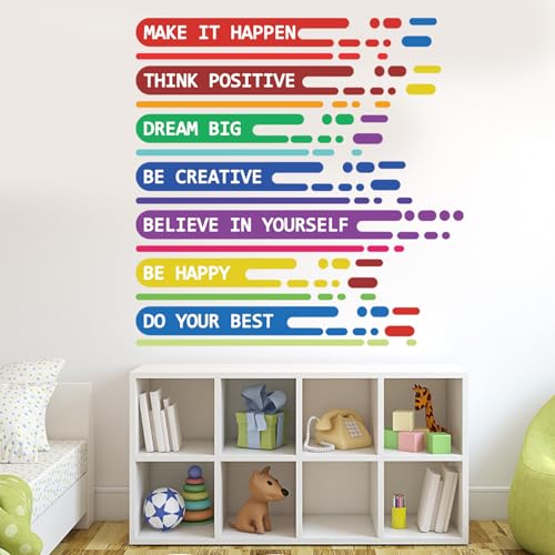 PLIGREAT inspirierende Worte Wandtattoos, bunte positive Affirmation Wandaufkleber Regenbogenfarbe Vinyl Wandkunst Dekor für Spielzimmer Klassenzimmer Schlafzimmer Bibliothek Lesezimmer Türdekoration von PLIGREAT