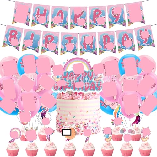 PLLBMXTI Axolotl Geburtstag Dekoration, 46 Stück Niedliche Axolotl Partybedarf Kit Für Kinder Geburtstag, Geburtstag Banner Kuchendeckel Latex Ballons Kuchendekoration, Für Kinder Party Dekoration von PLLBMXTI