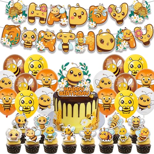 Biene Geburtstagsdeko, 30 Stück Biene Luftballon Set, Biene Latex-Ballon, Niedliche Kleine Biene Themed Geburtstag, Biene Ballons für Kinder Party von PLLBMXTI
