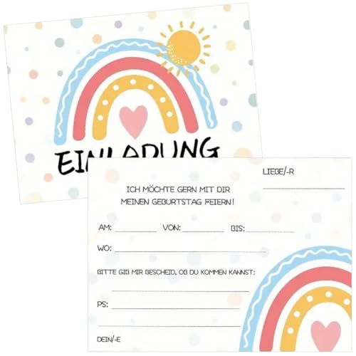 PLLBMXTI Regenbogen Einladung, 24 Kinder Einladungskarten Regenbogen für Kindergeburtstag Kinder Erwachsene Mädchen & Junge, Einladungskarten von PLLBMXTI