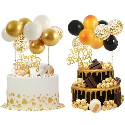 Wolke Kuchen Topper, Latex Konfetti Ballon, Mini Ballon Kuchen Topper, Tortendeko Geburtstag, für Mädchen Geburtstag Babyparty Brautparty Hochzeits（Weißgold + Schwarzgold） von PLLBMXTI