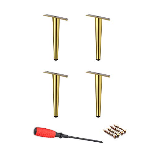 PLLJIAXUAMCLNL 4 Stück konische Möbelfüße, Metall-Möbelbeine, Schrankbeine mit Anti-Rutsch-Basis, für Arbeitsplatte, TV-Schreibtisch, Bad, Tisch und Sofa (Gold 12cm/5in) von PLLJIAXUAMCLNL