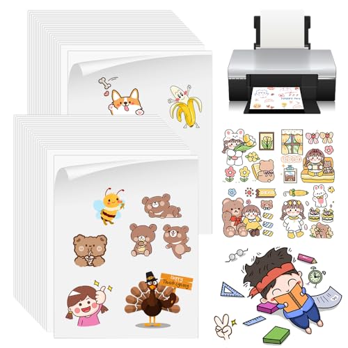 PLLYPE 40PCS Sticker Papier zum Bedrucken A4 Bedruckbare Klebefolie Transparent Vinyl Aufkleberfolie Selbstklebend für Tintenstrahldrucker Laserdrucker SticSker Folienetiketten(21 * 30cm) von PLLYPE