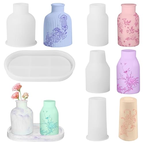 PLLYPE 5PCS Vase Silikonform, Vase Silicone Mould, DIY Vases Resin Formen, 4 Vase+1 Paletten, Silikonformen Epoxidharz Formen zur Herstellung von Stifthaltern Vasen Dekorativen Ornamenten von PLLYPE