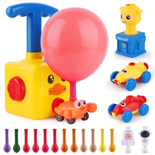 PLLYPE Balloon Powered Launch Car, Kinder Ballon Auto Spielzeug Set, Luftballon Auto, Trägheitsspielzeug Spaß Car mit Pumpe, Raketen Spielzeug Ballonbetriebene für Kinder Geburtstag Geschenk(Gelb) von PLLYPE