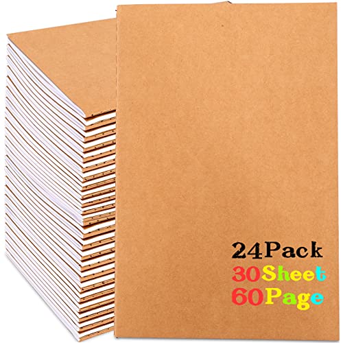 PLMMOUT 24 Stück Notizbuch A5, 21x14cm Kraftpapier-Notizbücher, Blanko Notizbücher, A5 Kraft Notizbücher Notebook für Studenten Reisende Büro Schule Doodling Memos Schreiben,60 Seiten 30 Blatt von PLMMOUT