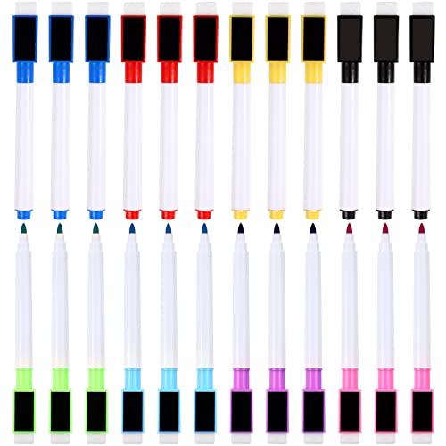 PLMMOUT 24 Stück Trocken Abwischbar Stift, Whiteboard Marker Magnetisch mit Radierer, 8 Farben Trocken Abwischbare Marker, Folienstift Abwischbar für Büro Schule Zuhause Fenster Tafel von PLMMOUT