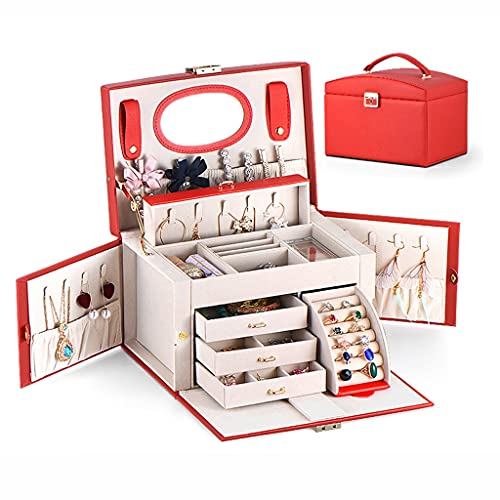 PLMNBQWE Schmuck-Organizer-Box, Schmuckschatulle, Kunstleder, Schmuck-Organizer, Ohrringe, Halsketten, Schmuck-Aufbewahrungsbox für Frauen, Hochzeitsgeschenk, Schmuck-Aufbewahrungsbox von PLMNBQWE