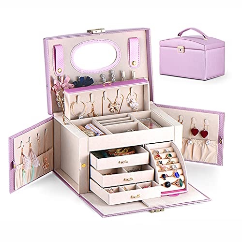 PLMNBQWE Schmuck-Organizer-Box, Schmuckschatulle, Kunstleder, Schmuck-Organizer, Ohrringe, Halsketten, Schmuck-Aufbewahrungsbox für Frauen, Hochzeitsgeschenk, Schmuck-Aufbewahrungsbox von PLMNBQWE