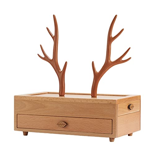 Schmuck-Organizer-Box, Schmuckschatulle aus massivem Holz, Aufbewahrungsbox für Schmuck im chinesischen Stil mit antiken Geweihen, Schmucketui für Ohrstecker, Ringe, Halsketten, Armbänder, Schmuckaufb von PLMNBQWE