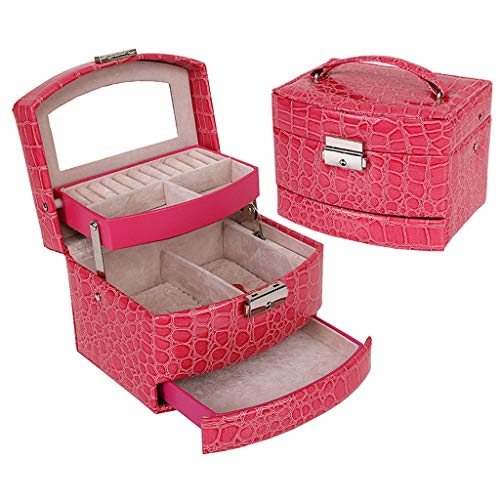 Schmuck-Organizer-Box, automatische Schmuckschatulle aus Leder, dreilagige Aufbewahrungsbox für Frauen, Ohrringe, Ringe, Kosmetik-Organizer, Schatulle für Dekorationen, Schmuck-Aufbewahrungsbox von PLMNBQWE