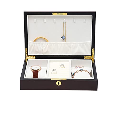 Schmuck-Organizer-Box Antike hölzerne Schmuckschatulle mit Schloss, einfache Verlobungsring-Ohrringe Handschmuck-Aufbewahrungsbox, Schmucketui für Frauen und Mädchen Schmuck-Aufbewahrungsbox (Farbe: A von PLMNBQWE