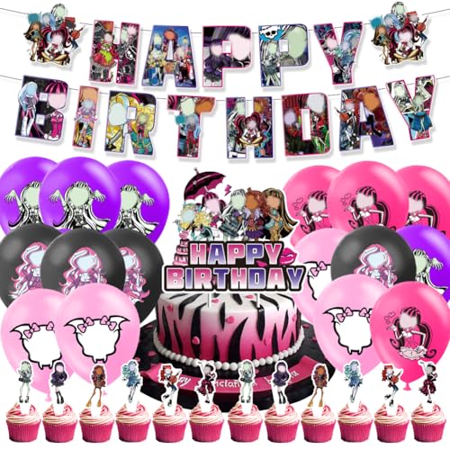 PLNVNVP 34 pcs Party Ballon Dekoration Set,Monster Party Supplies, Monster Party Dekoration Balloons Cupcake Toppers Banner Luftballons für Kinder von PLNVNVP