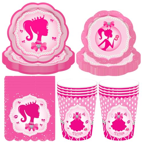 PLNVNVP 44pcs Barbi Partygeschirr Geburtstag,Mädchen Partygeschirr Set, Papierschale, Papiertasse, Taschentuch,Kindergeburtstag Tischdeko -8 Position von PLNVNVP