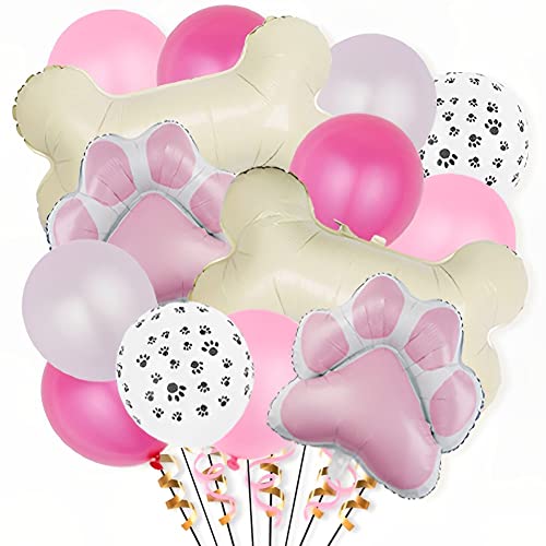 PLNVNVP Hunde Party Luftballons Hunde Folienballons Dekoration Große Knochenform Rosa Hundepfoten-Form Ballons für Haustiere Hundewelpen Kindergeburtstag Partydeko Luftballons, 14 Stück von PLNVNVP