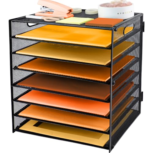 8 Fächer Dokumentenablage aus Metall, A4 Metall Büro Schreibtisch Organizer, Dokumentenhalter Aktenablage Zeitschriftenhalter Briefablage Papier Magazin Organisator, Schwarz von PLSOPPKG