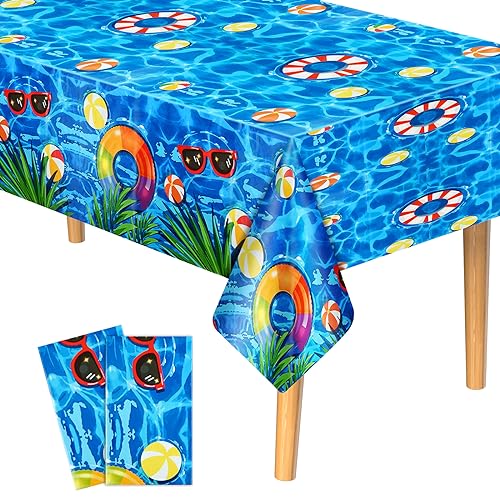 PLULON 2er-Pack Sommer-Pool-Party-Tischdecken Kunststoff Strand-Tischdecke 139 x 220 cm Kinder-Party-Tischdecke rechteckige Ozean-Tischdecke Sommer-Geburtstagsparty Feiertags-Dinner-Tischdekorationen von PLULON