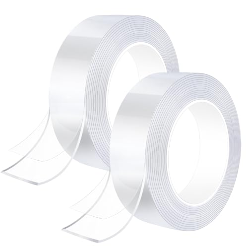 PLULON 6 m doppelseitiges Klebeband strapazierfähig 2 Rollen transparent stark doppelseitiges Klebeband abnehmbares wiederverwendbares klebriges Teppichband für Wände Fotos Partys (6 m x 20 mm x 1 mm) von PLULON