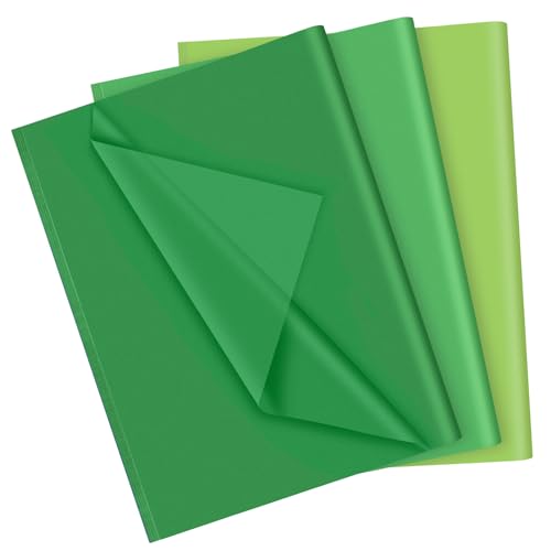 PLULON 90 Blatt grünes Seidenpapier für Geschenktüten, grüne Geschenkverpackungen, Geburtstags-, Hochzeits-, Feiertags-, Papierblumen- und St. Patrick's Day-Dekorationen von PLULON