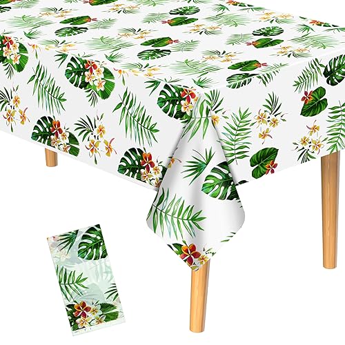 PLULON Hawaii-Tischdecke Kunststoff Luau-Tischdecke tropisches Partyzubehör 137,2 x 274,3 cm Palmenblätter Kindergeburtstage Sommer Pool Strand Party Hochzeit Picknick Zuhause Esstischdekoration von PLULON