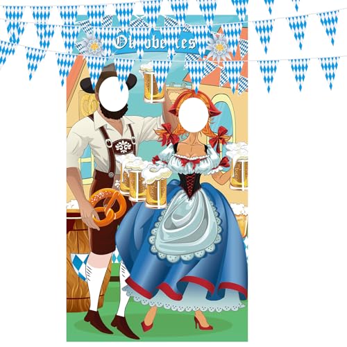 PLULON Oktoberfest-Partydekorationen, 10 m, Oktoberfest-Wimpelflagge mit bayerischem Karomuster, Oktoberfest-Foto-Requisite, Türbanner, Oktoberfest lustiger Foto-Hintergrund Oktoberfest-Partygeschenke von PLULON