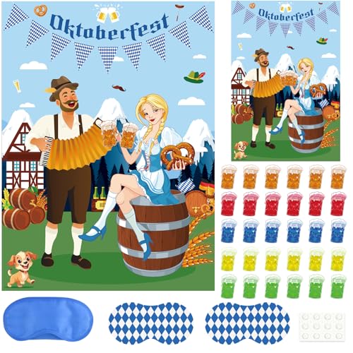 PLULON Oktoberfest-Spiele „Pin The Beer on The Hand“ mit 30-teiliger Bier-Oktoberfest-Partydekoration, lustige Spiele, Zubehör für das bayerische Bierfest, Oktoberfest-Partygeschenke von PLULON