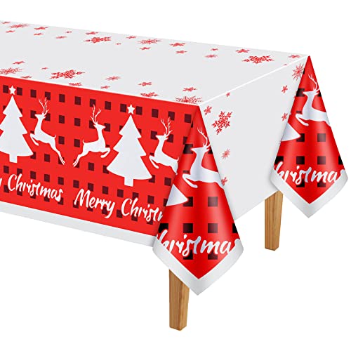 PLULON Weihnachtstischdecke Kunststoff Schneeflocke Tischdecke Rechteck Weihnachten Elch Tischdecke 137 x 274cm für Weihnachten Urlaub Winter Party Tisch Abendessen Dekorationen von PLULON