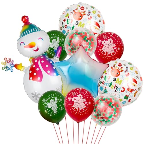 10 Stück Frohe Weihnachten Luftballons, 6 Stile Rot Grün Weiß Latex Ballons Schneemann Weihnachtsballons Weihnachtsfeier Luftballons, Weihnachtsdekoration, Partyzubehör von PLUSHCEWT