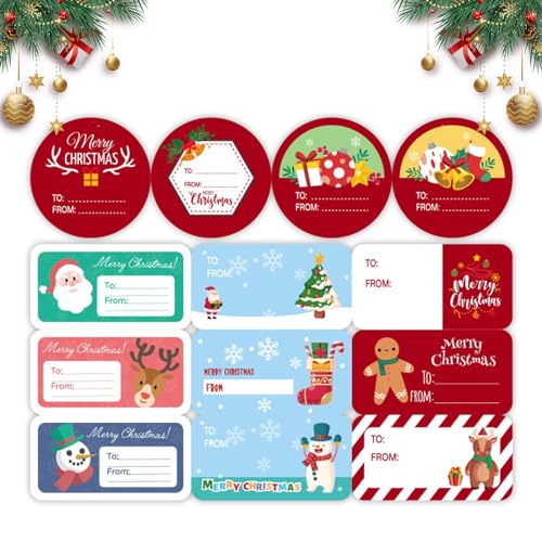 130 Stück Weihnachts-Etiketten-Aufkleber, selbstklebende Weihnachtsaufkleber, Weihnachtsgeschenkanhänger-Set, niedliche selbstklebende Weihnachtsanhänger, Aufkleber, für Geschenke, Weihnachtsfeier, von PLUSHCEWT