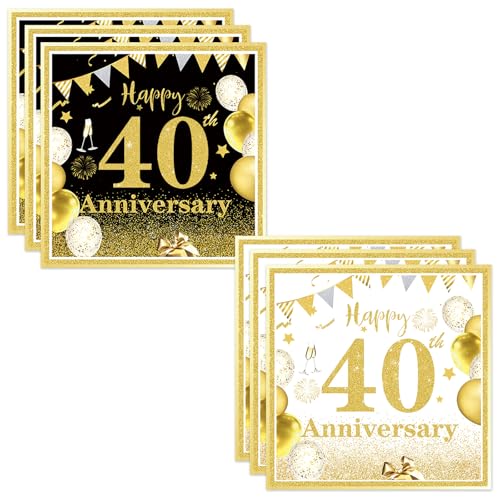 40 Stk. Geburtstag Papierservietten 40th 50th 60th Weiß, Schwarz und Gold Alles Gute zum Geburtstag Glitzer Servietten für Geburtstagsfeier Jubiläumsdekoration Party-Geschirr (40th) von PLUSHCEWT