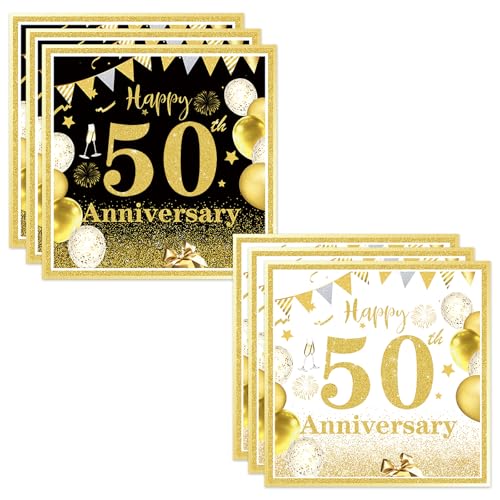 40 Stk. Geburtstag Papierservietten 40th 50th 60th Weiß, Schwarz und Gold Alles Gute zum Geburtstag Glitzer Servietten für Geburtstagsfeier Jubiläumsdekoration Party-Geschirr (50th) von PLUSHCEWT