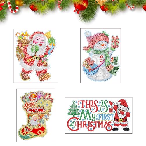 Diamond Painting Weihnachten,DIY-Diamant-Kunst-Malerei-Aufkleber für Kinder und Erwachsene,Bügelperlen Weihnachten,Weihnachts-Mosaik-Aufkleber,Winterdiamant-Punkte für Heimdekoration von PLUSHCEWT