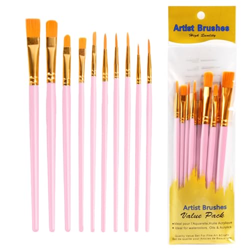 Kunst Malerei Pinsel Assorted Set von 10 für Acryl Aquarell, Öl Pinsel Set Künstler Kleine Malerei Pinsel Set (Rosa) von PLUSHCEWT