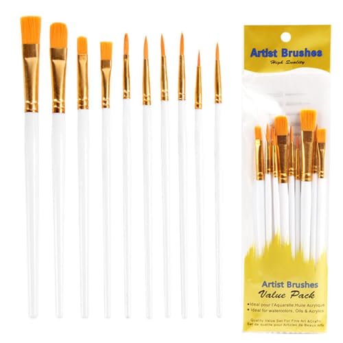 Kunst Malerei Pinsel Assorted Set von 10 für Acryl Aquarell, Öl Pinsel Set Künstler Kleine Malerei Pinsel Set (Weiß) von PLUSHCEWT