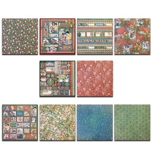 PLUSHCEWT 10 Blatt Weihnachten Origami Papier 20x20cm Vintage Scrapbook Papier Block Vintage Weihnachten Karton Hintergrund Papier DIY Bastelpapier für Festival Dekorative Grußkarte Herstellung von PLUSHCEWT