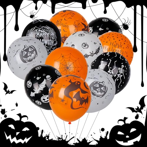 PLUSHCEWT 100 Stück Halloween Ballons 12inch Halloween Luftballons Halloween Dekoration Luftballon Latexballon für Kinder Halloween Party Deko (Weiß Orange Schwarz) von PLUSHCEWT