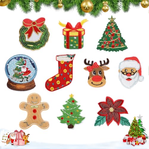 PLUSHCEWT 10Pcs Weihnachten Patches Stickerei, Gestickte Applikationen, Patches Gestickte Applikationen Weihnachten Kostüm Dekoration DIY Zubehör (A) von PLUSHCEWT