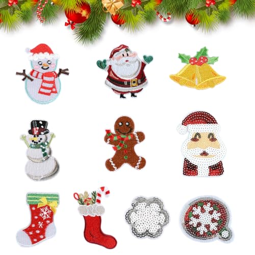 PLUSHCEWT 10Pcs Weihnachten Patches Stickerei, Gestickte Applikationen, Patches Gestickte Applikationen Weihnachten Kostüm Dekoration DIY Zubehör (B) von PLUSHCEWT